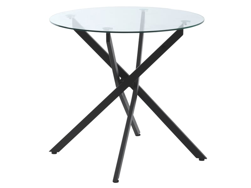  Table basse ronde avec plateau en verre trempé transparent et pieds croisés en métal, style moderne, idéale pour le salon, ø80 x 75 cm, noire.  - Conforama A
