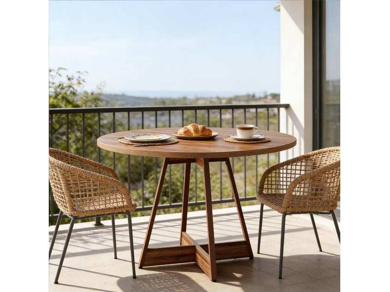  Table de salle à manger ronde 100 cm pour 4 personnes en mdf marron avec piétement central pour cuisine et salon  - Conforama B