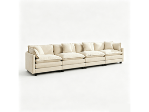 Canapé 4 places beige en chenille, canapé modulable pour salon, chambre et appartement ,pouf non inclus