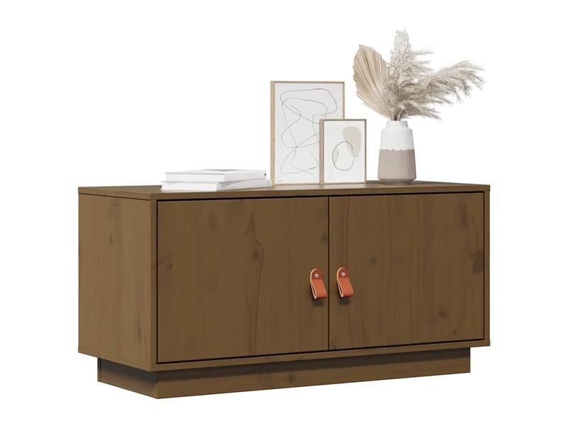  Meuble tv - banc tv - meuble de rangement marron miel 80x34x40 cm bois de pin massif  - Conforama C