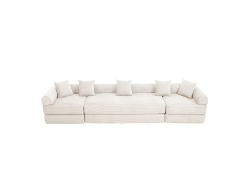  Canapé d'angle 4 places moderne 270x180x64 cm, modulable à volonté, poches, rangement, velours côtelé beige  - Conforama A