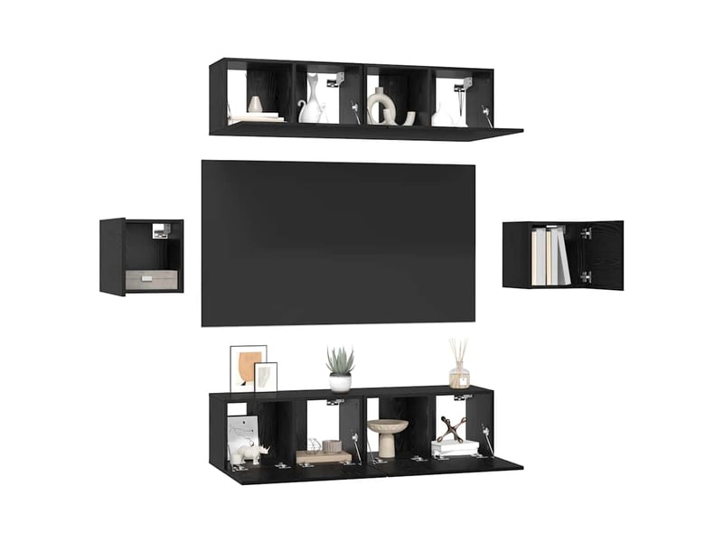  Ensemble meuble tv - banc tv - meuble de rangement 6 pcs chêne noir bois d'ingénierie  - Conforama C