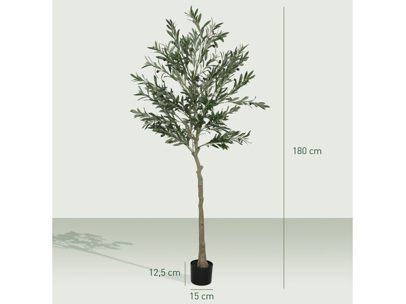  Olivier artificiel en pot 180 cm – vert – branches flexibles, 900 feuilles et pot lesté en ciment, stable  - Conforama C