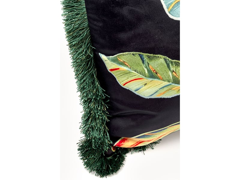  coussin à franges jungle fleur rouge  - Conforama D