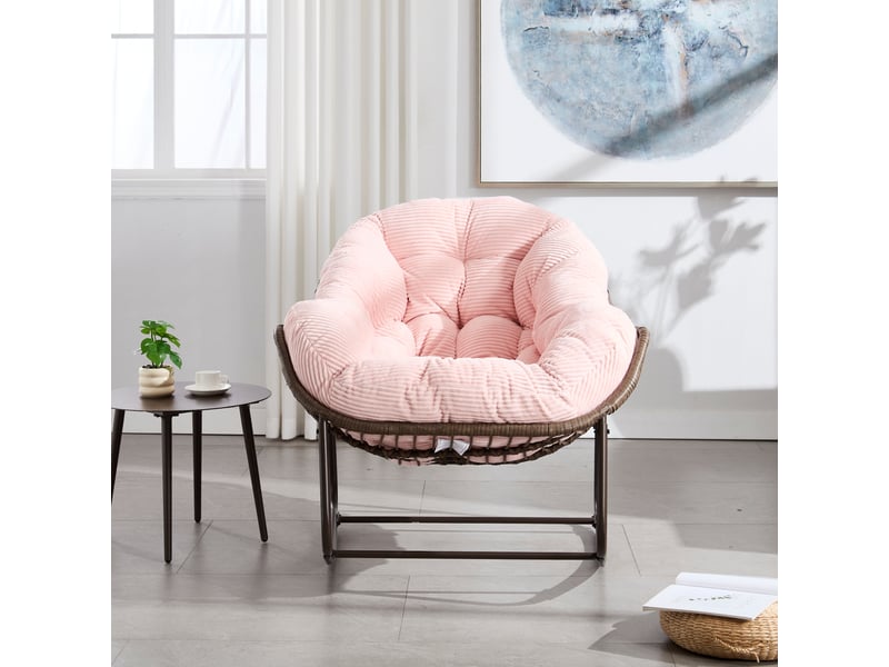  Fauteuil à bascule extérieur en rotin synthétique rose fauteuil œuf surdimensionné avec coussin  - Conforama E