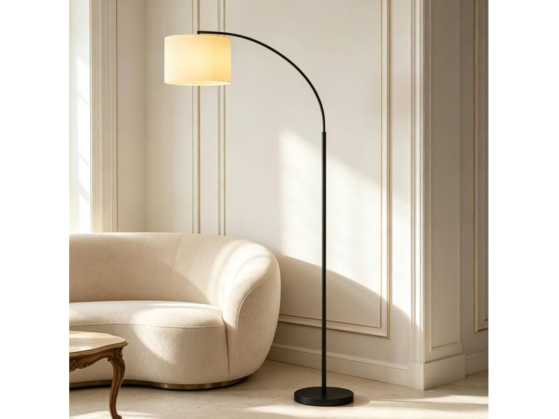  Lampadaire arqué 104,2 x 32 x 180,6 cm en métal et tissu avec télécommande noir et crème chicfurn  - Conforama B