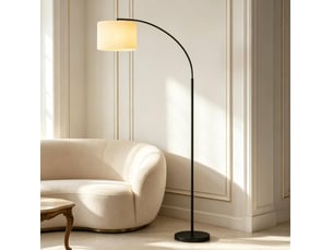 Lampadaire arqué 104,2 x 32 x 180,6 cm en métal et tissu avec télécommande noir et crème chicfurn
