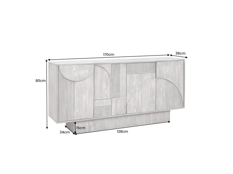 Buffet 170 cm 4 portes bois massif manguier fumé gris – collection orino - Conforama C