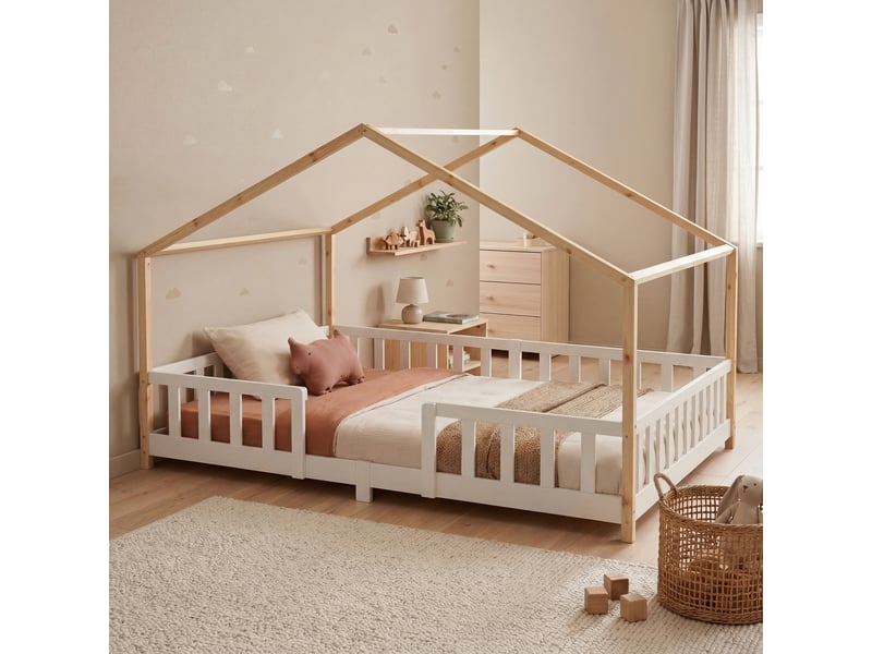  Lit d'enfant en forme de maison treviolo 120 x 200 cm bois de pin blanc naturel [en.casa] Treviolo - Conforama B