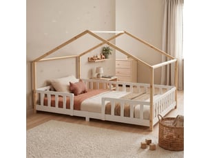 Lit d'enfant en forme de maison treviolo 120 x 200 cm bois de pin blanc naturel [en.casa]