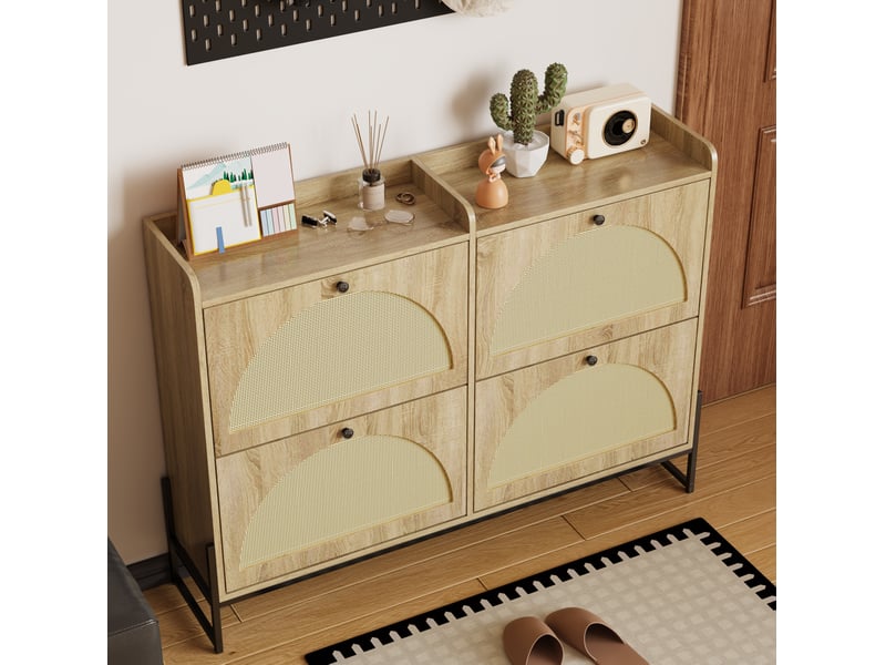  Meuble à chaussures étroit à 4 portes abattantes, finition bois naturel  - Conforama B