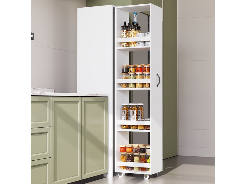  Bibliothèque coulissante étroite - 40x30x160.5cm - meuble avec rebords en bois anti-chute - tout blanc  - Conforama C