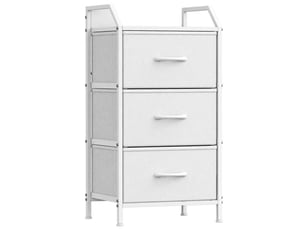 Table de chevet 40x30x78 cm trois tiroirs tissu blanc et metal moderne chambre