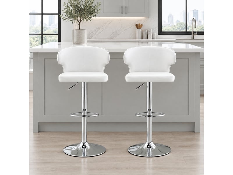  Lot de 2 tabourets de bar 49,7x45x110 cm réglables en hauteur et pivotants 360°, chaise bar, polyuréthane (pu), blanc  - Conforama B