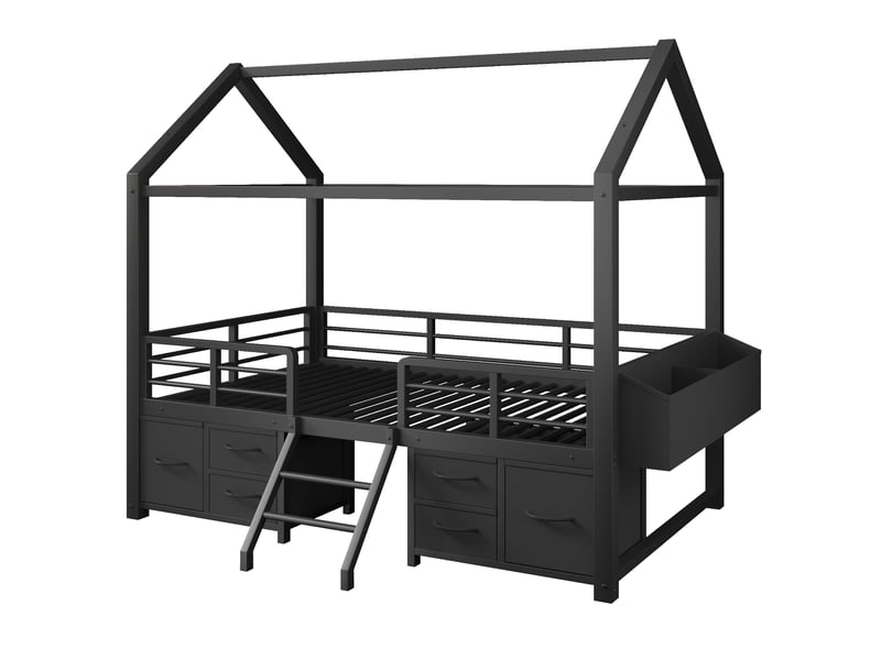  Lit cabane enfant en métal avec éclairage led et tiroirs en tissu, noir – 90 x 200 cm IKSETERA TRADING LTD - Conforama A
