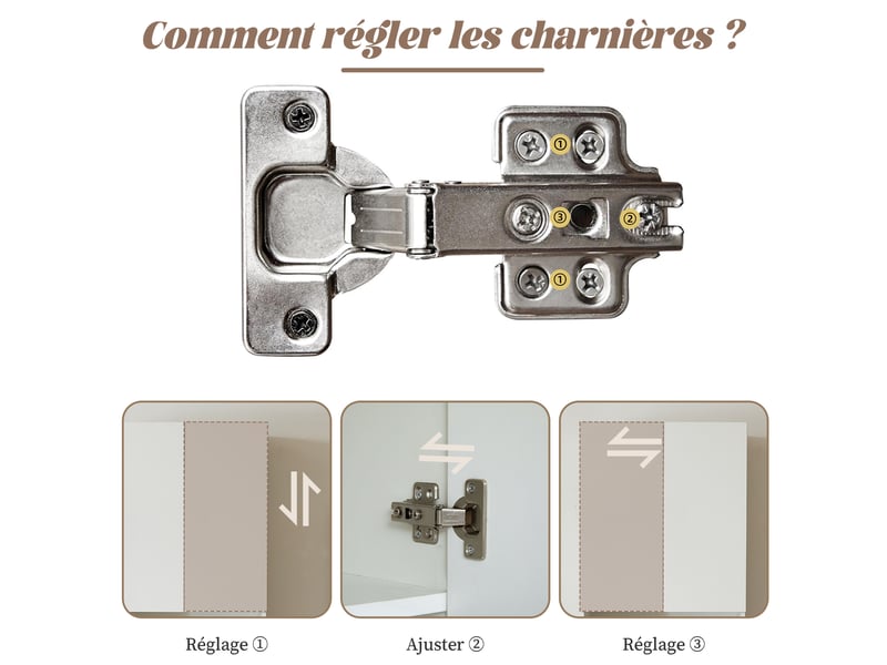  Îlot de cuisine mobile avec plateau rabattable, organiseur coulissant 3 niveaux et rangement interne, mdf, blanc et naturel  - Conforama E