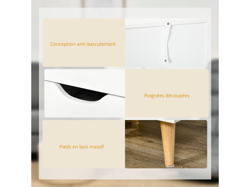  Table de chevet table de nuit avec 3 tiroirs, style scandinave pour chambre à coucher, salon, blanc, 40 x 35 x 68,5 cm  - Conforama R