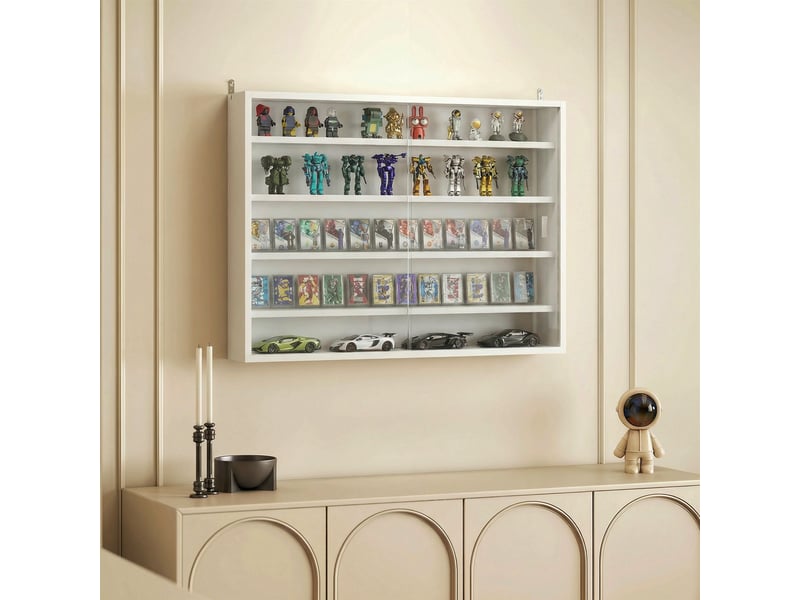  Vitrine murale en bois avec étagères réglables et 2 portes coulissantes en verre 80 x 9,5 x 60 cm blanc  - Conforama C