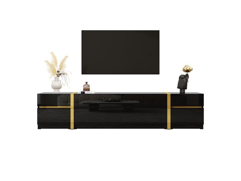  Meuble tv avec portes et tiroirs mdf et panneau de particules noir et doré 180x40x38 cm - pangivo  - Conforama A