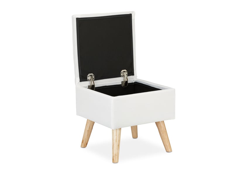  Tabouret avec rangement pour pieds décoratif 40 x 40 x 40 cm en lin artificiel blanc 13_0008757  - Conforama C