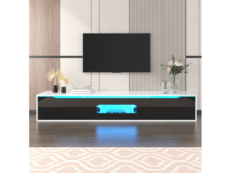  Meuble tv à fixer au mur, éclairage led 16 couleurs et 4 modes en panneau de particules blanc  - Conforama D