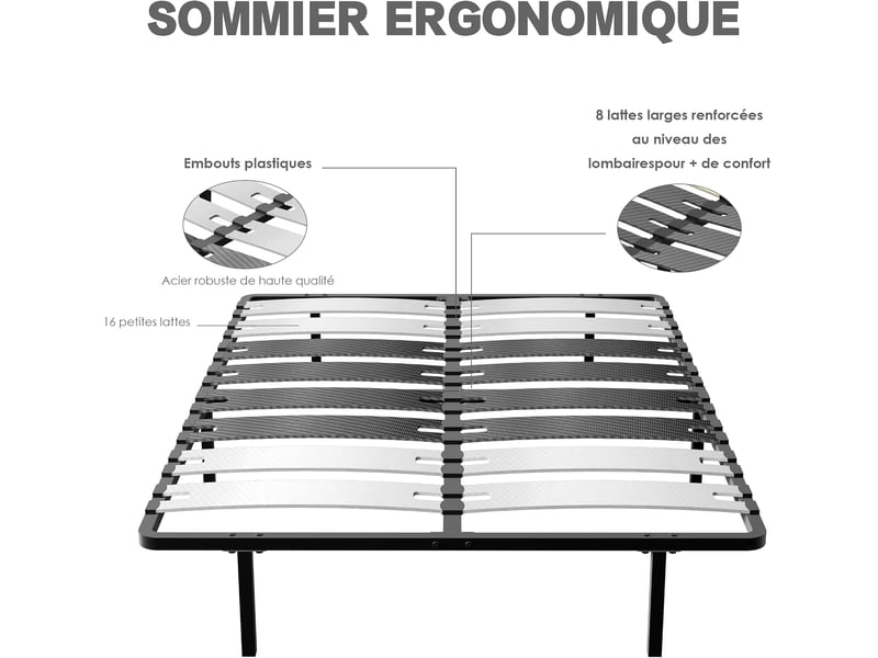  Sommier à lattes 140x190cm sur 6 pieds inclus pour lit 2 places  - Conforama B