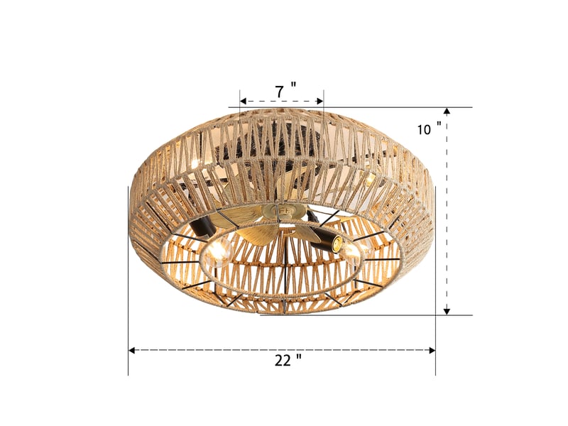  Ventilateur plafond lumière réversible silencieux 56 cm abs aspect bois rotin homvra  - Conforama E