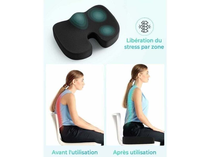  Coussin coccyx coussin de siège en mousse à mémoire coussin ergonomique pour bureau voiture fauteuil roulant  - Conforama C