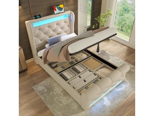 Lit coffre 90x200 cm <strong>HAVRYA</strong>  <strong></strong> coloris beige