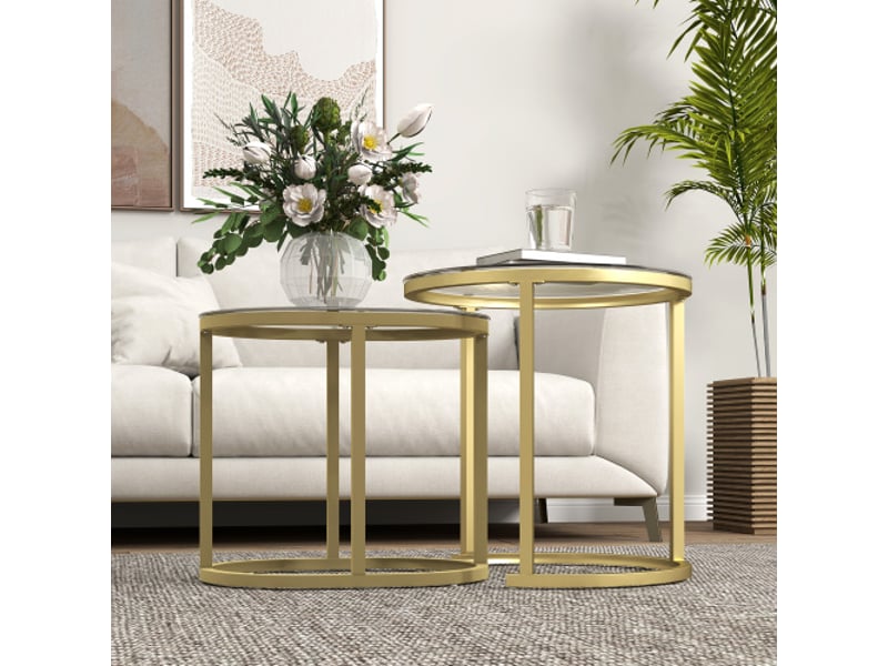 Table basse ronde, ensemble de 2, empilables, cadre acier doré – salon et chambre - Conforama D