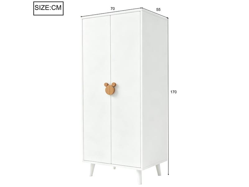  Armoire 2 portes 70 x 55 x 170 cm avec rangement et pieds surélevés, blanche  - Conforama C