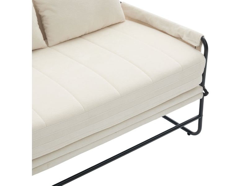  Canapé convertible 2 places 104*85*92cm en chenille avec poches latérales beige chicfurn  - Conforama E
