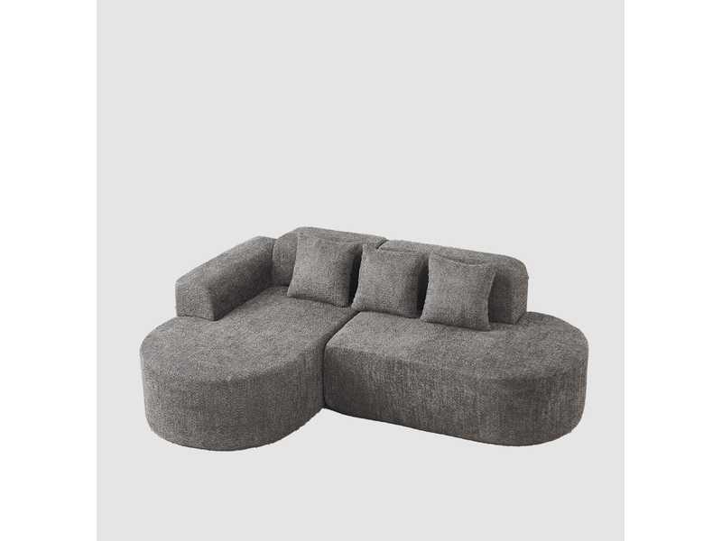  Canapé d’angle gauche en chenille avec chaise longue et 3 coussins de dossier, design arrondi anthracite  - Conforama A