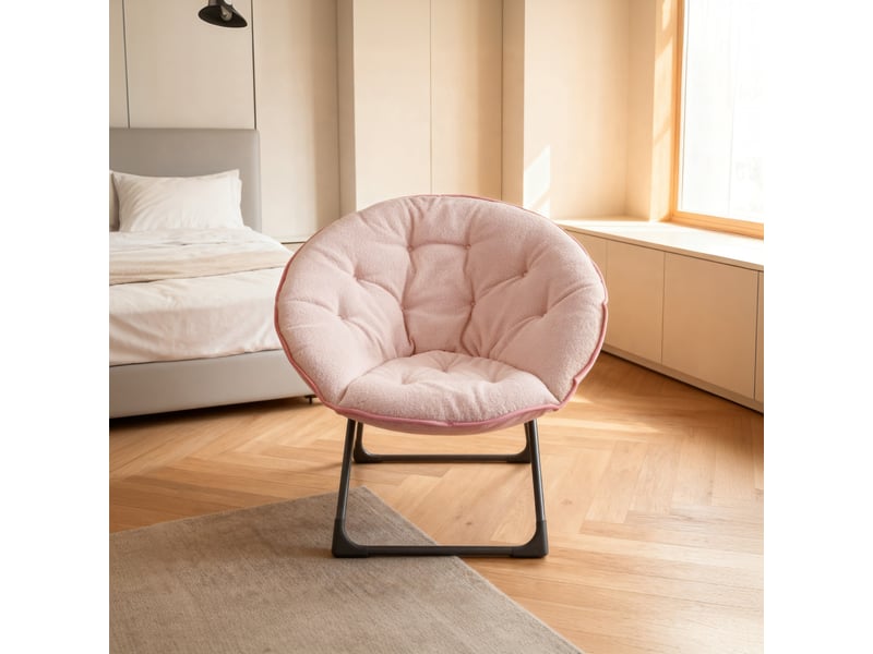  Chaise pliante - chaise papasan avec dossier rembourré et structure métal - 53x58x85 cm rose  - Conforama D