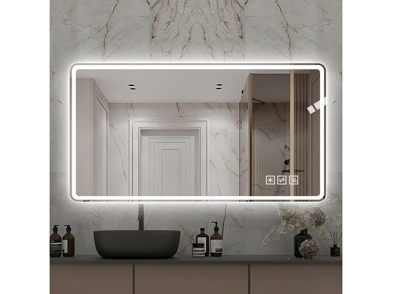  Miroir de salle de bains led 100x60 cm argenté antibuée et réglable  - Conforama B