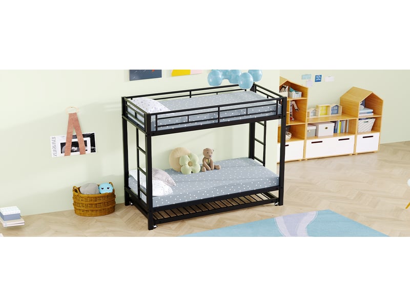  Lit superposé enfant 3 places 90×200 cm et 90×190 cm avec lit gigogne  - sans matelas, métal - noir  - Conforama E