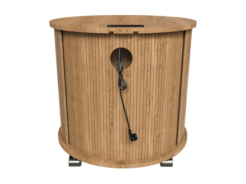 Table de chevet cylindrique mid-century avec station de charge, chêne, rangement mobile 60cm - Conforama E