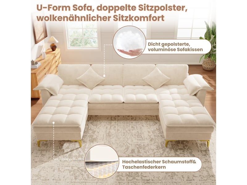  Canapé d'angle en u modulable 4 places tissu chenille beige avec 2 méridiennes  - Conforama D