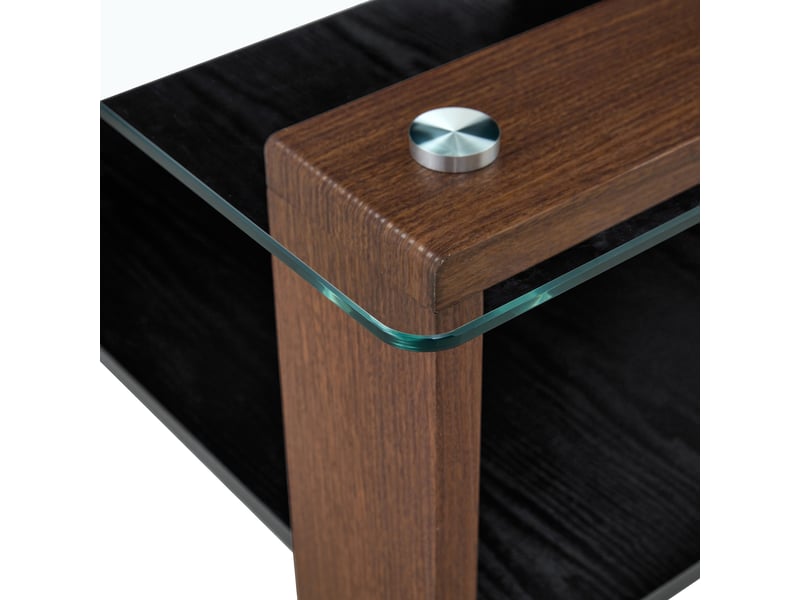  Table basse avec rangement, plateau en verre trempé et aspect noyer  - Conforama W