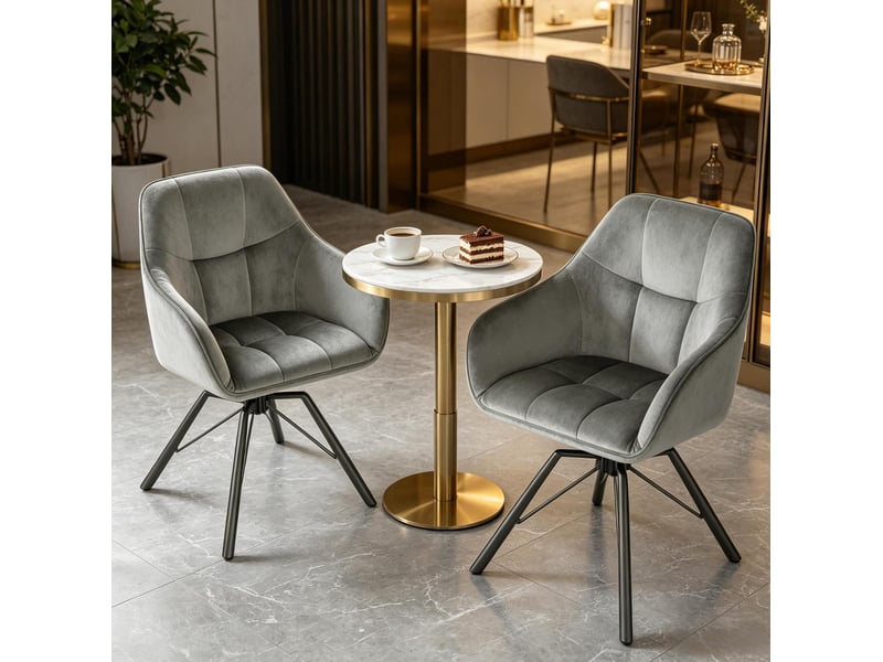  Lot de 2 chaises de salle à manger pivotantes à 360 degrés avec accoudoirs en velours et métal gris foncé  - Conforama B