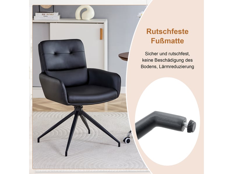  Ensemble table et chaises avec 1 table et 2 chaises pivotantes  - verre trempé, métal et pu - noir transparent  - Conforama E