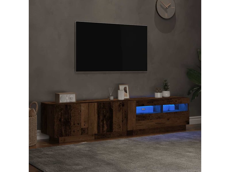 Meuble tv - banc tv - meuble de rangement avec lumières led vieux bois bois d'ingénierie - Conforama E