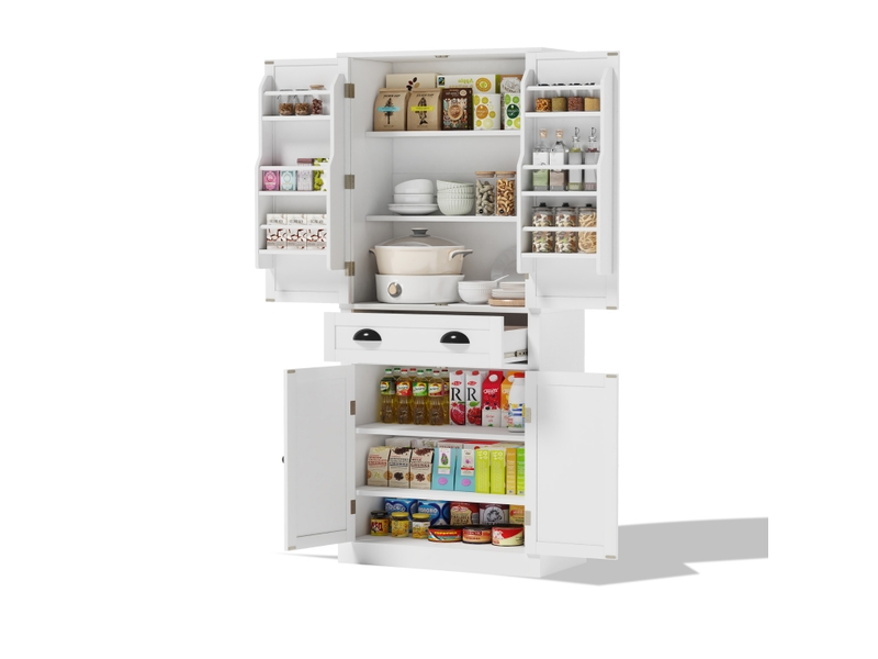  Armoire de cuisine blanche 182 cm, buffet vaisselier 4 portes. Matelas non inclus.  - Conforama A