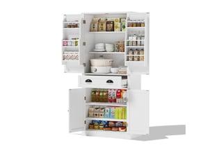 Armoire de cuisine blanche 182 cm, buffet vaisselier 4 portes. Matelas non inclus.