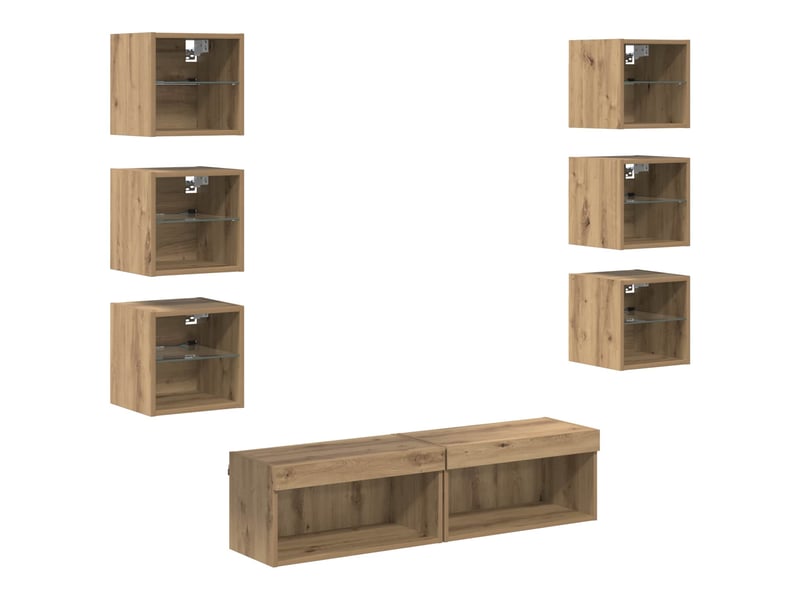  Meuble tv - banc tv - meuble de rangement 8 pcs chêne artisanal verre  - Conforama A