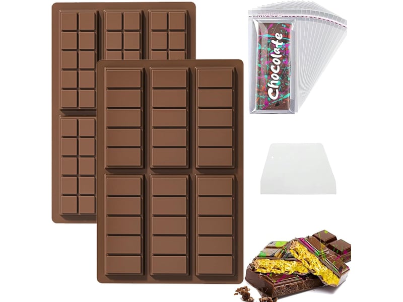  Ensemble de deux ustensiles de pâtisserie résistants à la chaleur moules à chocolat en silicone alimentaire 2 moules + 100 sachets opp + 1 raclette  - Conforama A