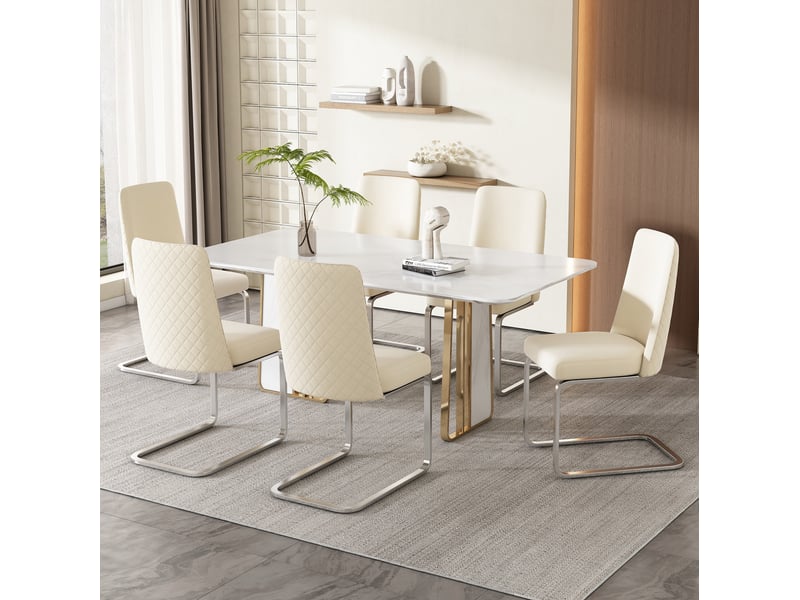  Lot de 6 chaises de salle à manger en velours beige et argenté  - Conforama C