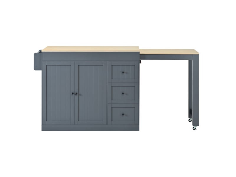  Îlot de cuisine mobile avec plateau extensible et 3 tiroirs, gris, 112-186,8x45x93 cm  - Conforama A