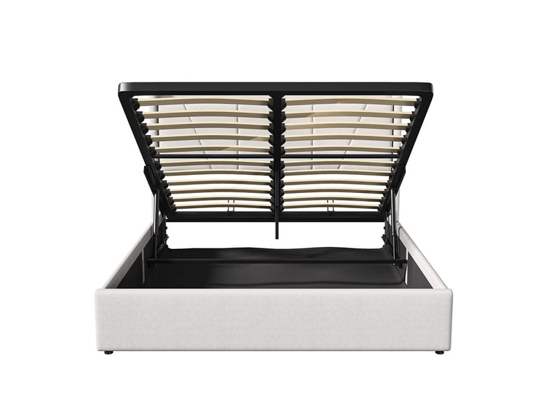  Lit 160x200cm - lit coffre 160x200cm - lit hydraulique en lin avec tête de lit à rangement, 2 ports usb et 1 port type-c - beige  - Conforama A