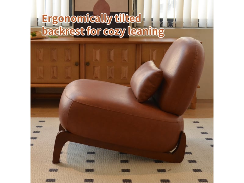 Fauteuil d'appoint blanc - chaise lounge sans accoudoirs en velours avec pieds en bois massif pour salon et chambre - Conforama E